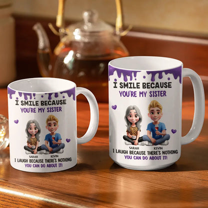 I Smile Because You Are My Brother Sister - Personalized White Edge-to-Edge Mug