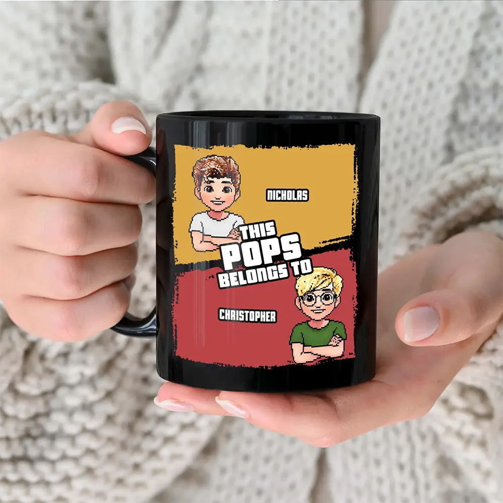 This Grandpa Belongs To Grandkids Pixel Fun Art - Personalized Black Mug
