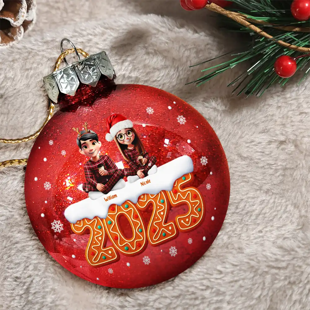 Christmas Family Gingerbread 3D Effect - Personalized Ball Ornament