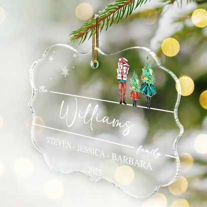 Christmas Family Members Holiday Shopping Watercolor - Personalized Medallion Acrylic Ornament