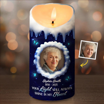Custom Photo LED Candle - Personalized Christmas Memorial Sympathy Gifts For Loss Of Mom, Dad - Always In My Heart