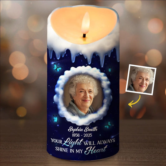 Custom Photo LED Candle - Personalized Christmas Memorial Sympathy Gifts For Loss Of Mom, Dad - Always In My Heart