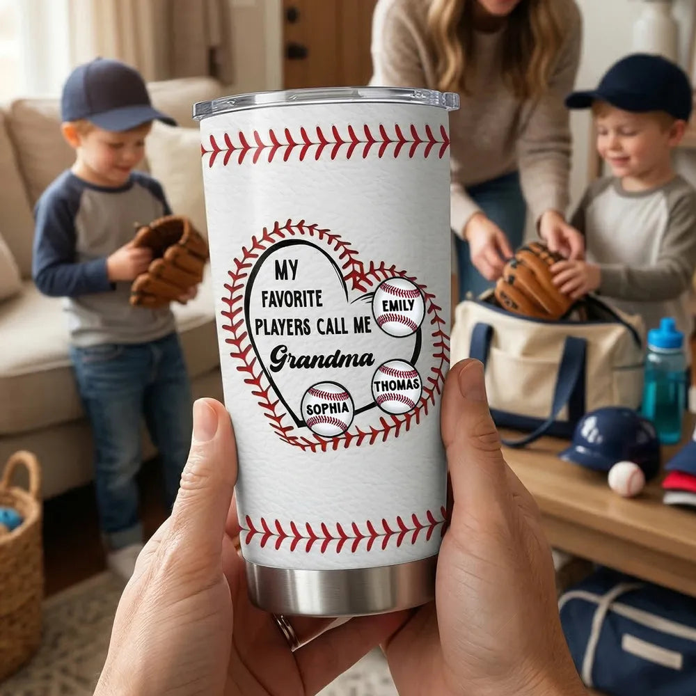 Baseball My Favorite Players Call Me Grandma Mom - Personalized Tumbler - Mother's Day Gift For Grandma