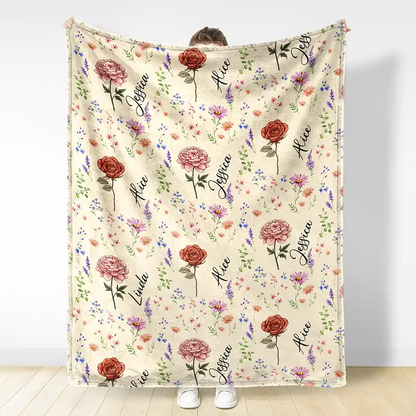 Birth Flower Custom Name Bestie - Personalized Fleece Blanket