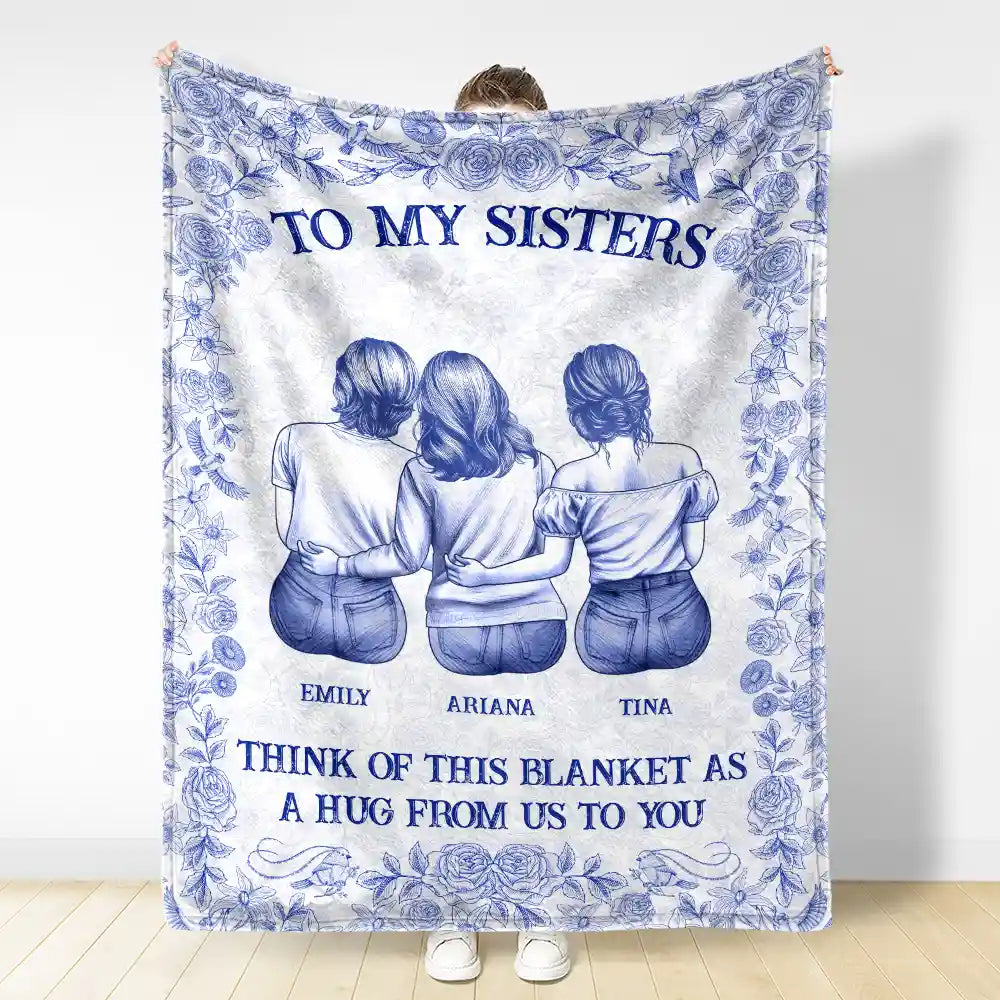 Wrap Yourself & Think As A Big Hug Toile Pattern Besties Sisters - Personalized Fleece Blanket