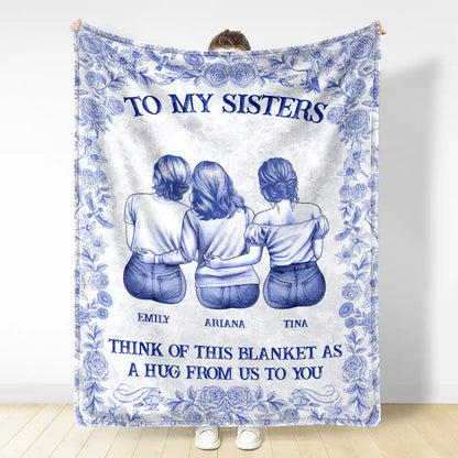 Wrap Yourself & Think As A Big Hug Toile Pattern Besties Sisters - Personalized Fleece Blanket