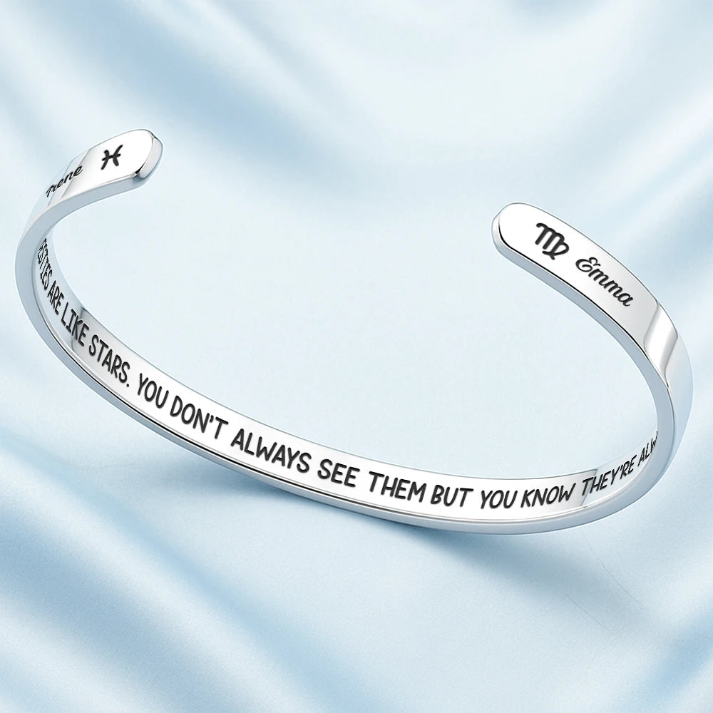 Zodiac Signs Friends Are Like Stars - Personalized Bangle Bracelet Cuff