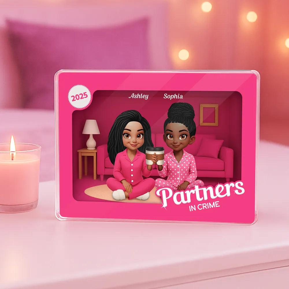 Pink Pajamas Besties In House Toy Box 3D Effect Personlized Acrylic Block