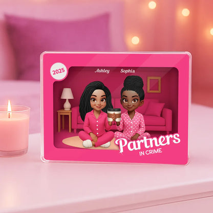 Pink Pajamas Besties In House Toy Box 3D Effect Personlized Acrylic Block
