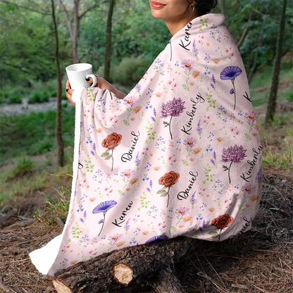 Birth Flower Custom Name Bestie - Personalized Fleece Blanket