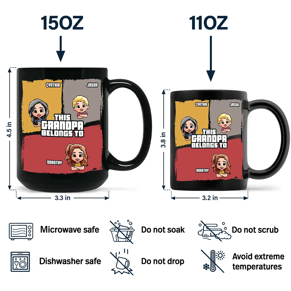 This Grandpa Belongs To Grandkids Pixel Fun Art - Personalized Black Mug