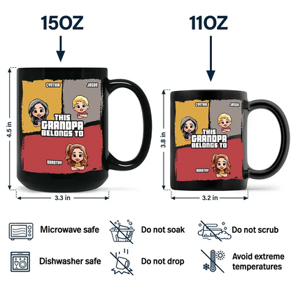 This Grandpa Belongs To Grandkids Pixel Fun Art - Personalized Black Mug