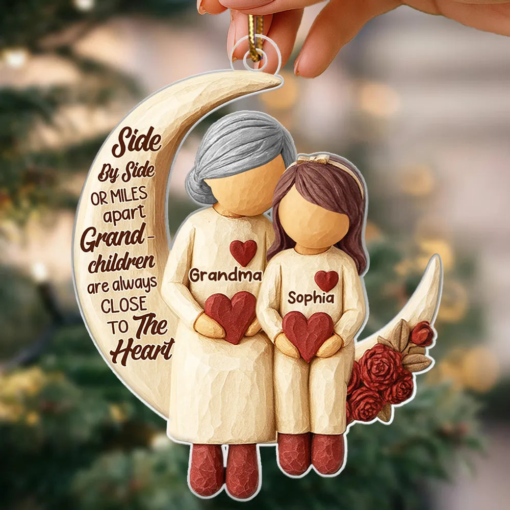 Side by Side or Miles Apart Grandma Grandpa & Grandkids - Personalized Acrylic Ornament - Christmas Gift for Grandparents, Granchildren