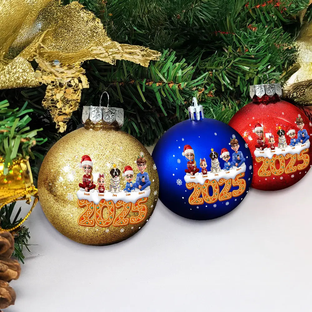 Christmas Family Gingerbread 3D Effect - Personalized Ball Ornament