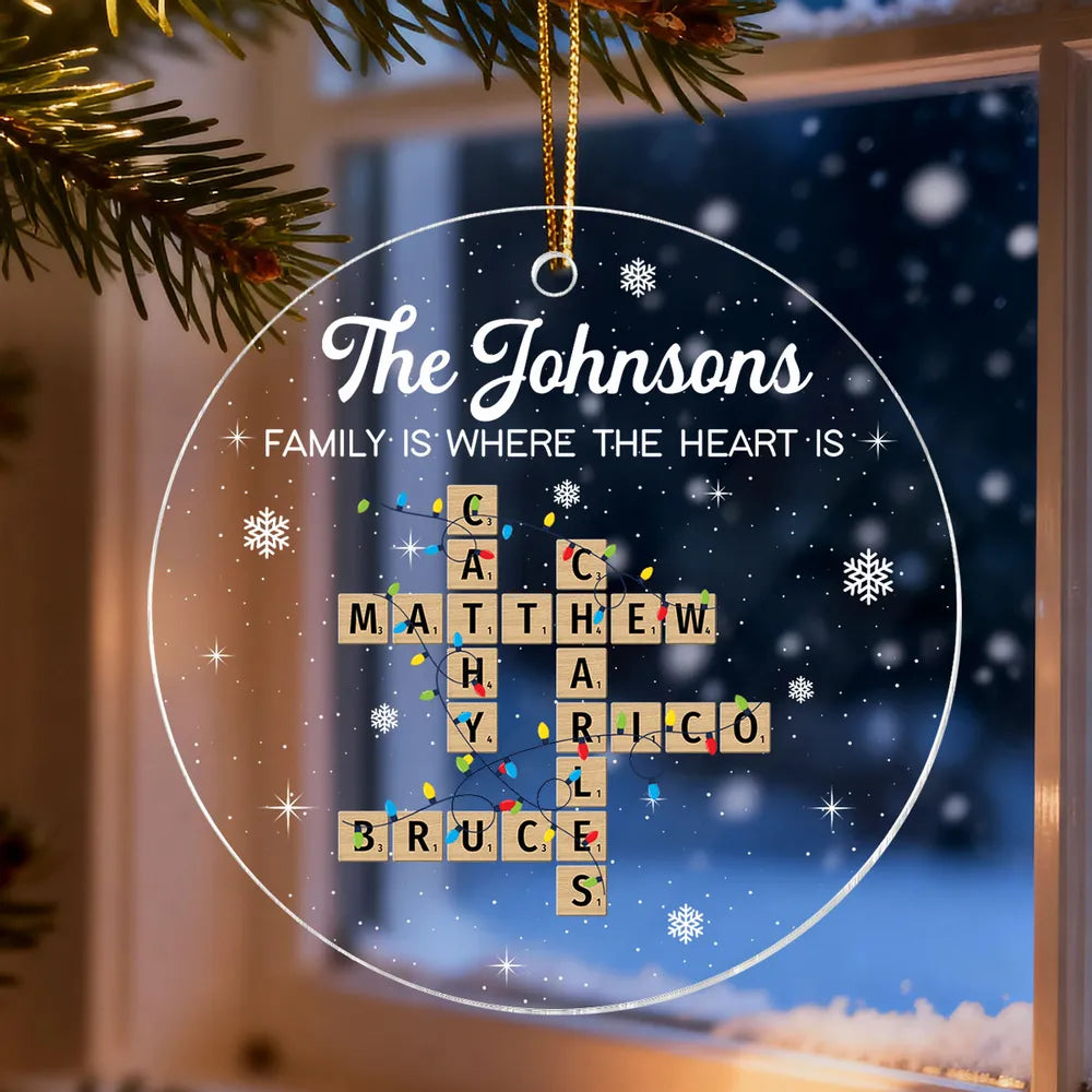 Holiday Festive Family Crossword Puzzle Art - Personalized Acrylic Ornament