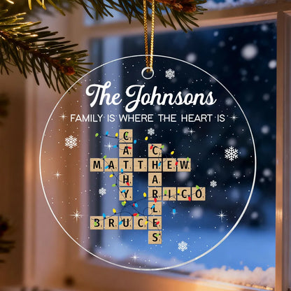 Holiday Festive Family Crossword Puzzle Art - Personalized Acrylic Ornament