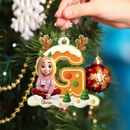 Gingerbread Letter Family Kids Keepsake - Personalized Custom Shaped Acrylic Ornament