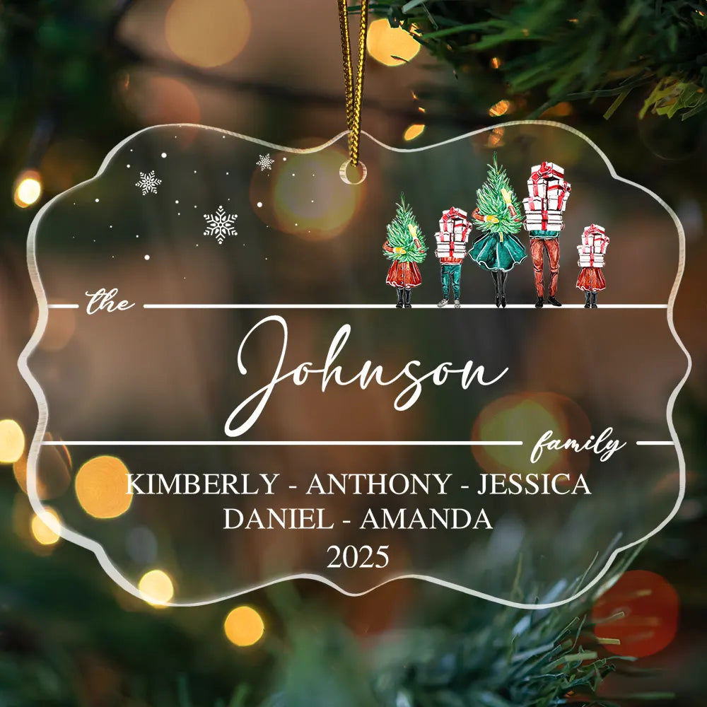 Christmas Family Members Holiday Shopping Watercolor - Personalized Medallion Acrylic Ornament