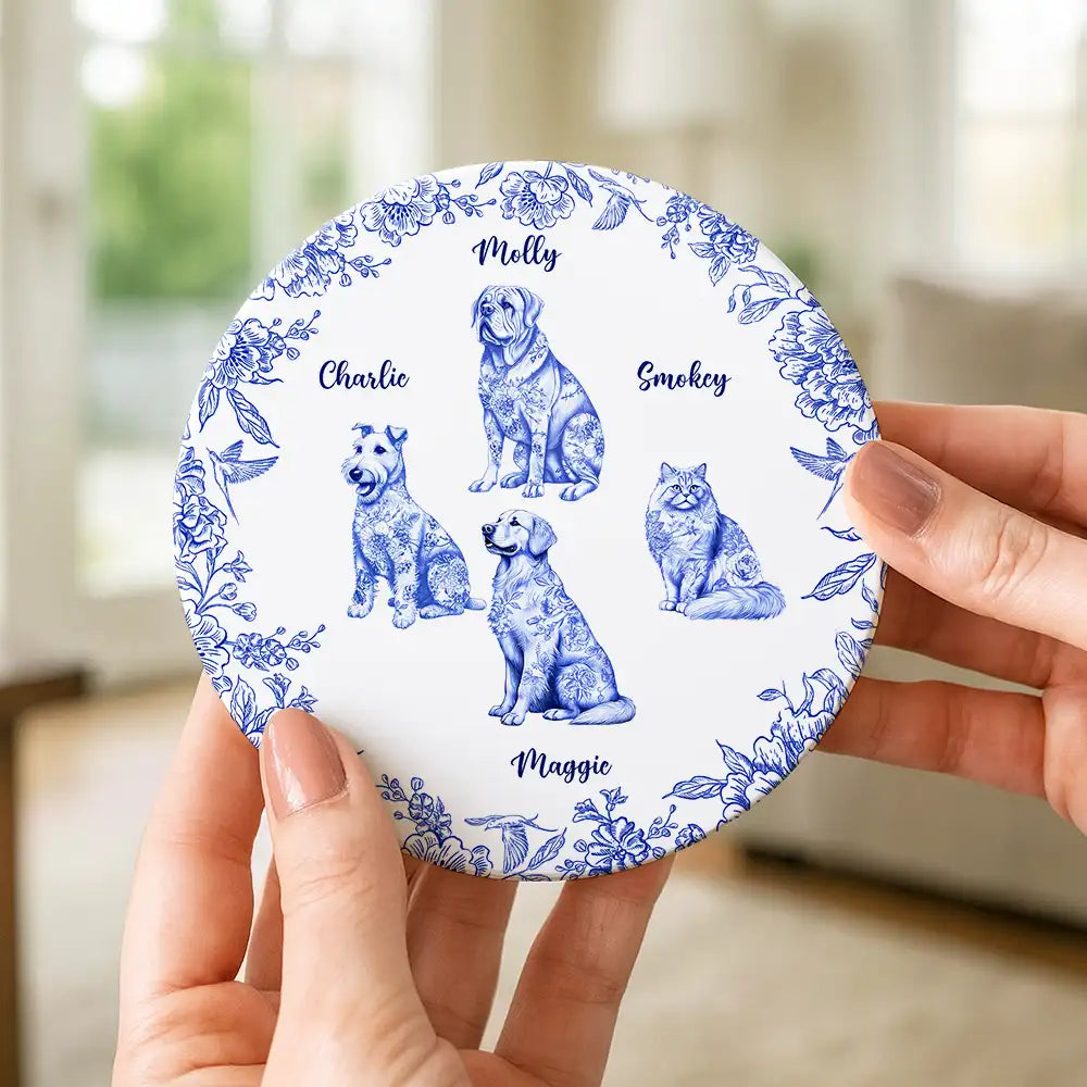 Chinoiserie Toile Dog Cat - Personalized Ceramic Coaster