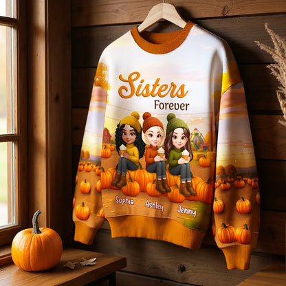 Fall Season Besties Sitting On Pumpkins Personalized 3D Sweatshirt