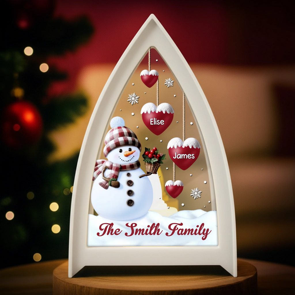 Custom Snowman LED Tabletop Lantern Light - Personalized Christmas Birthday Gifts For Mom, Dad, Brother, Sister, Kids - Love Remains Beyond The Years