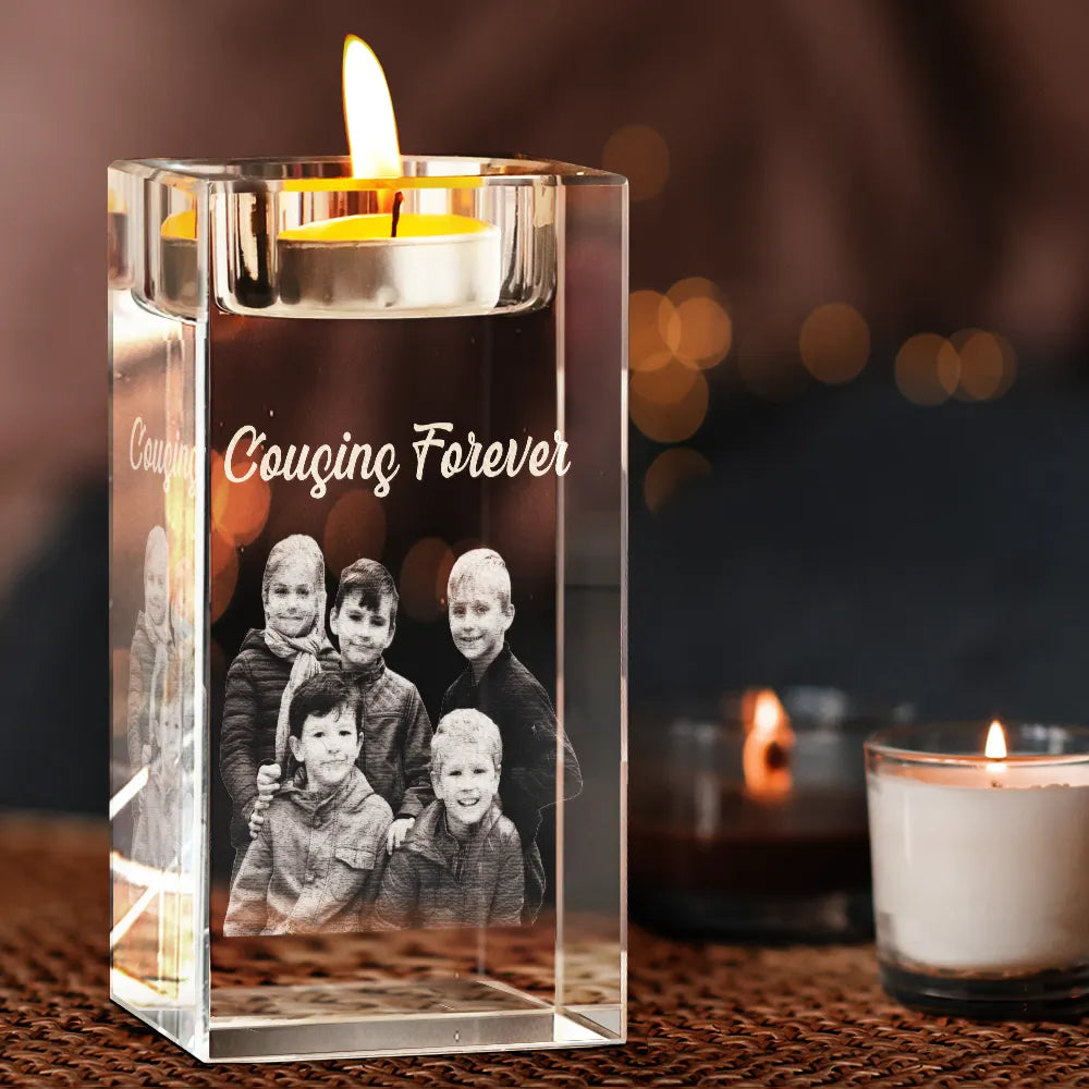 Custom Photo Loving Family Siblings Besties - Personalized Crystal Candle Holder