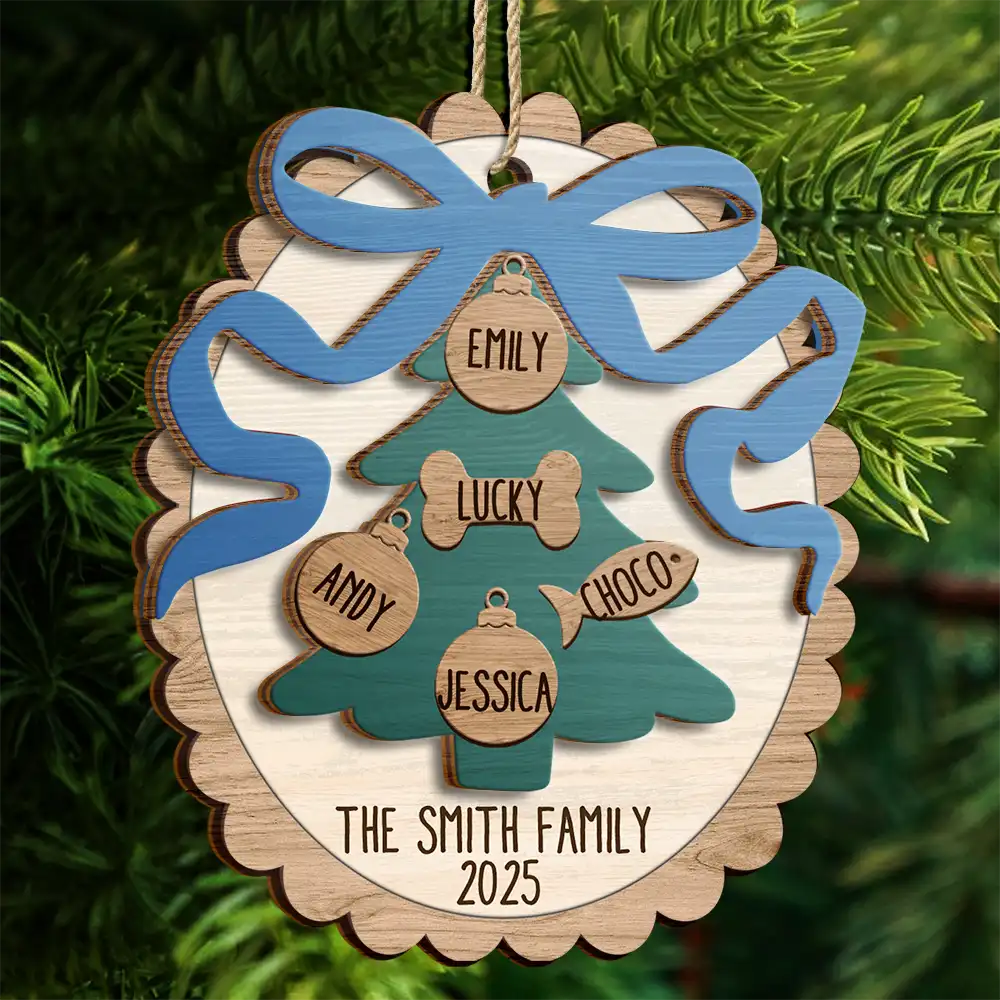 Happy Family Bow Tree - Personalized Wooden Ornament