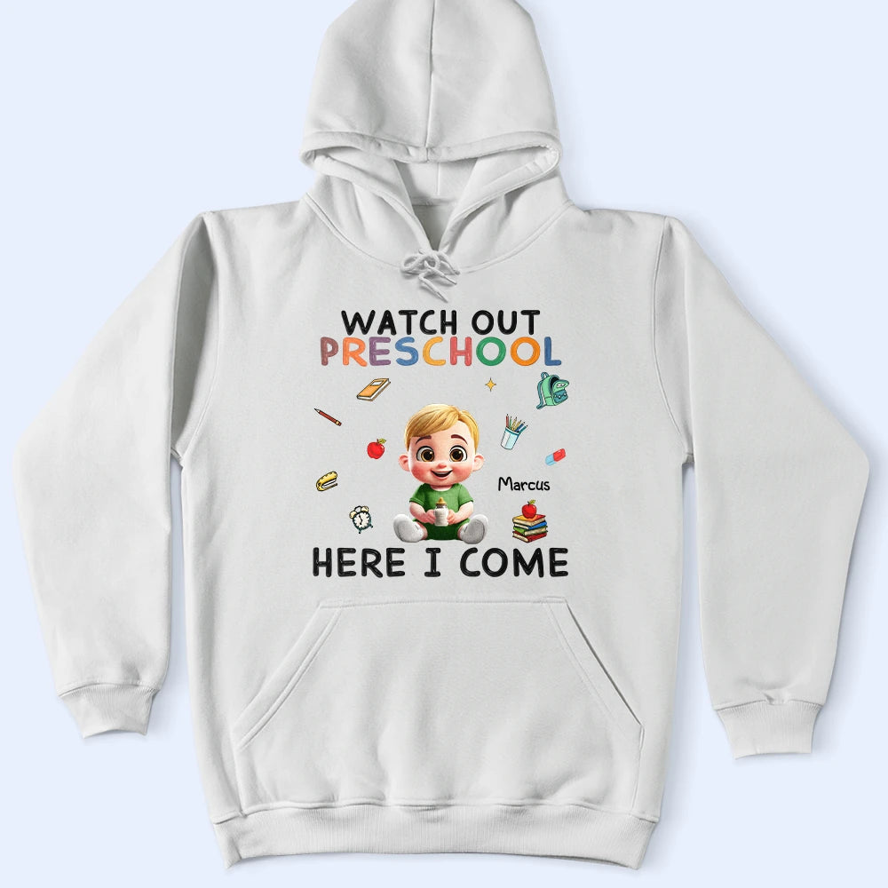 Watch Out Kindergarten Here I Come Sitting Kid - Personalized T Shirt
