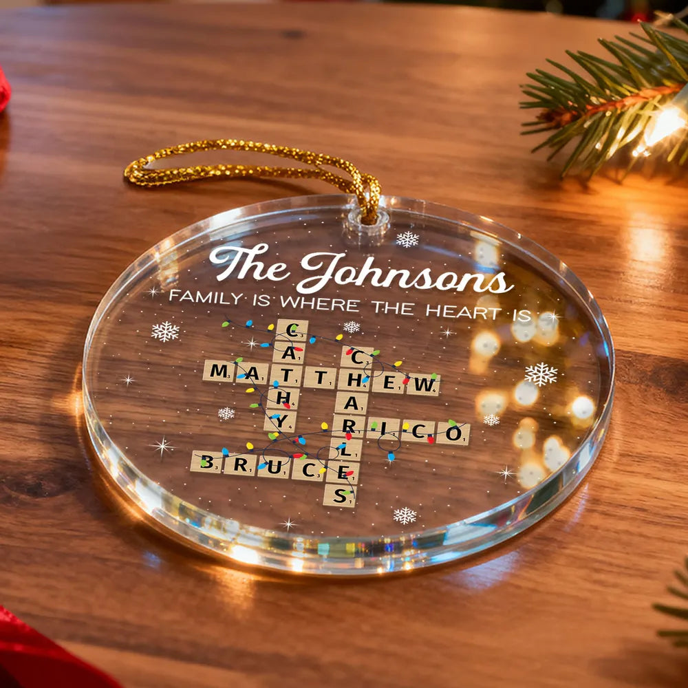 Holiday Festive Family Crossword Puzzle Art - Personalized Acrylic Ornament