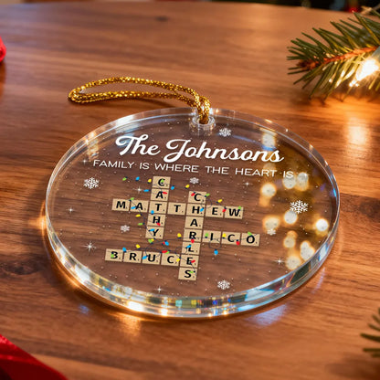 Holiday Festive Family Crossword Puzzle Art - Personalized Acrylic Ornament