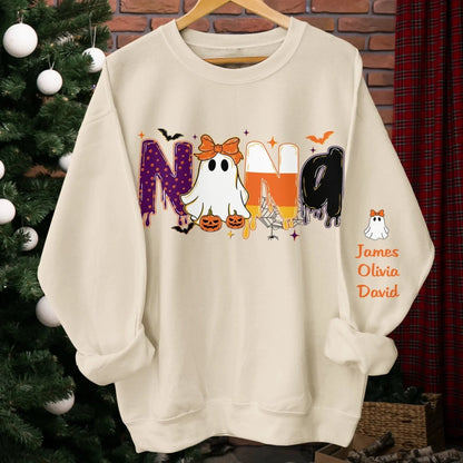 Custom Unisex Sweatshirt, Hoodie With Design On Sleeve - Personalized Halloween Birthday Gifts For Mom, Grandma - Spooky Nights With Family Bonds