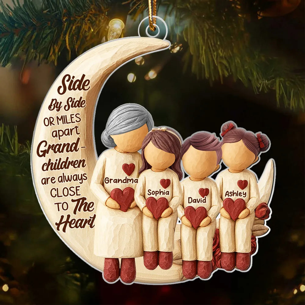 Side by Side or Miles Apart Grandma Grandpa & Grandkids - Personalized Acrylic Ornament - Christmas Gift for Grandparents, Granchildren