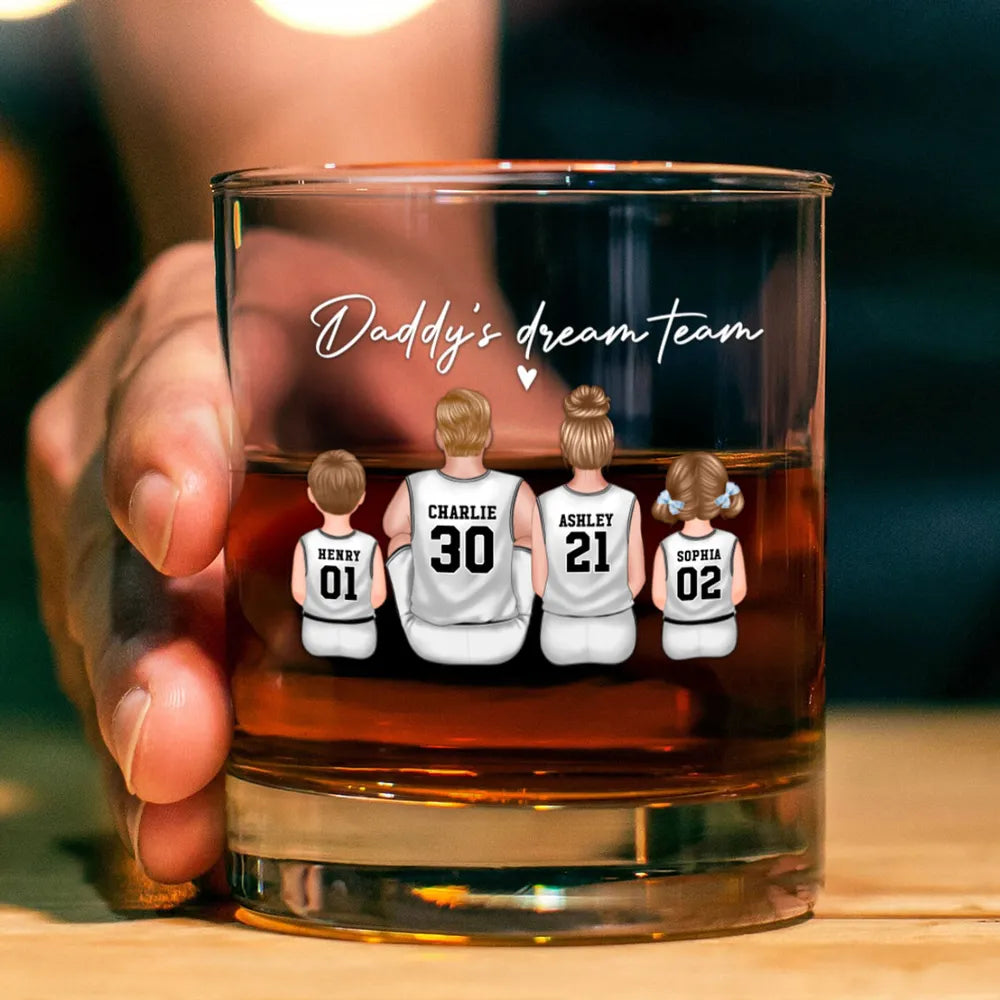 Basketball Daddy's Dream Team Personalized Wine Glass, Father's Day Gift for Basketball Dads