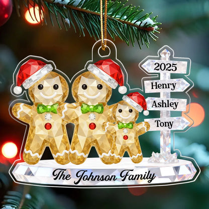 Gingerbread Family 3D Crystal Effect Custom Name Sign Post - Personalized Acrylic Ornament - Christmas Gift for Family