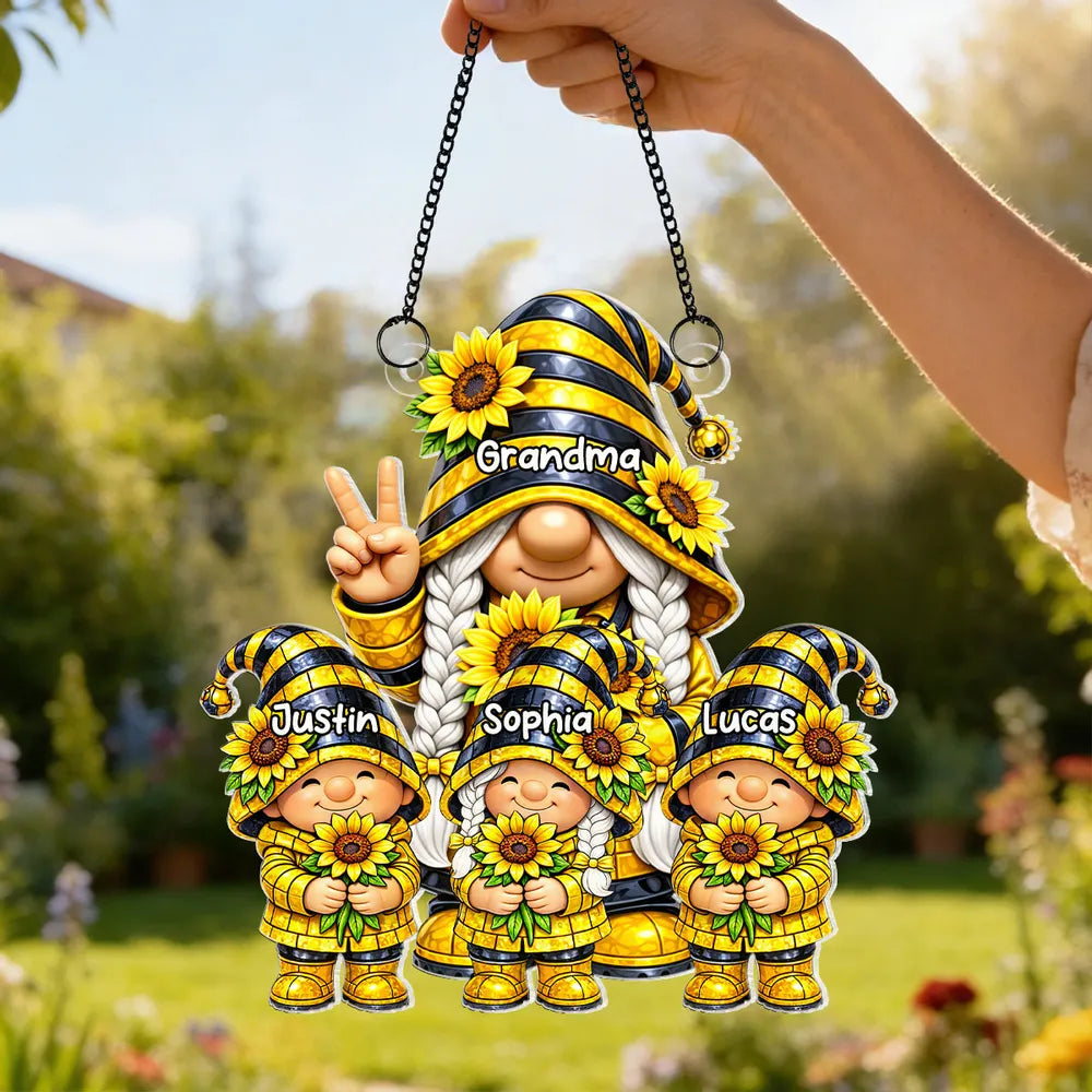 Grandma Grandkids Gnome Sunflower - Personalized Suncatcher - Gift For Grandma