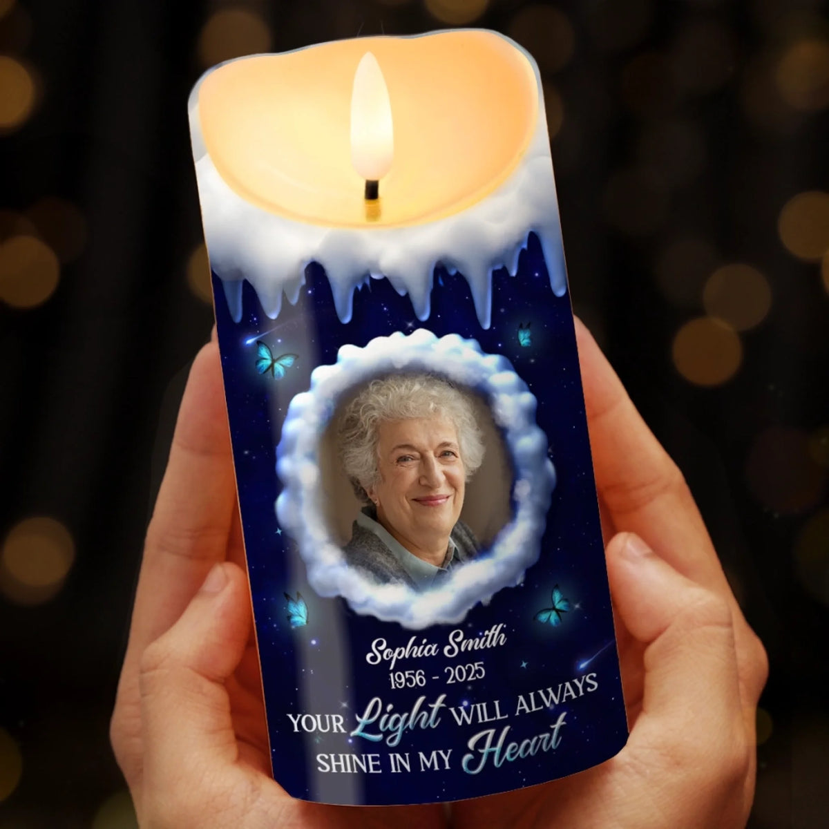 Custom Photo LED Candle - Personalized Christmas Memorial Sympathy Gifts For Loss Of Mom, Dad - Always In My Heart