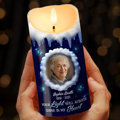 Custom Photo LED Candle - Personalized Christmas Memorial Sympathy Gifts For Loss Of Mom, Dad - Always In My Heart