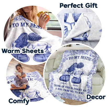 Wrap Yourself & Think As A Big Hug Toile Pattern Besties Sisters - Personalized Fleece Blanket