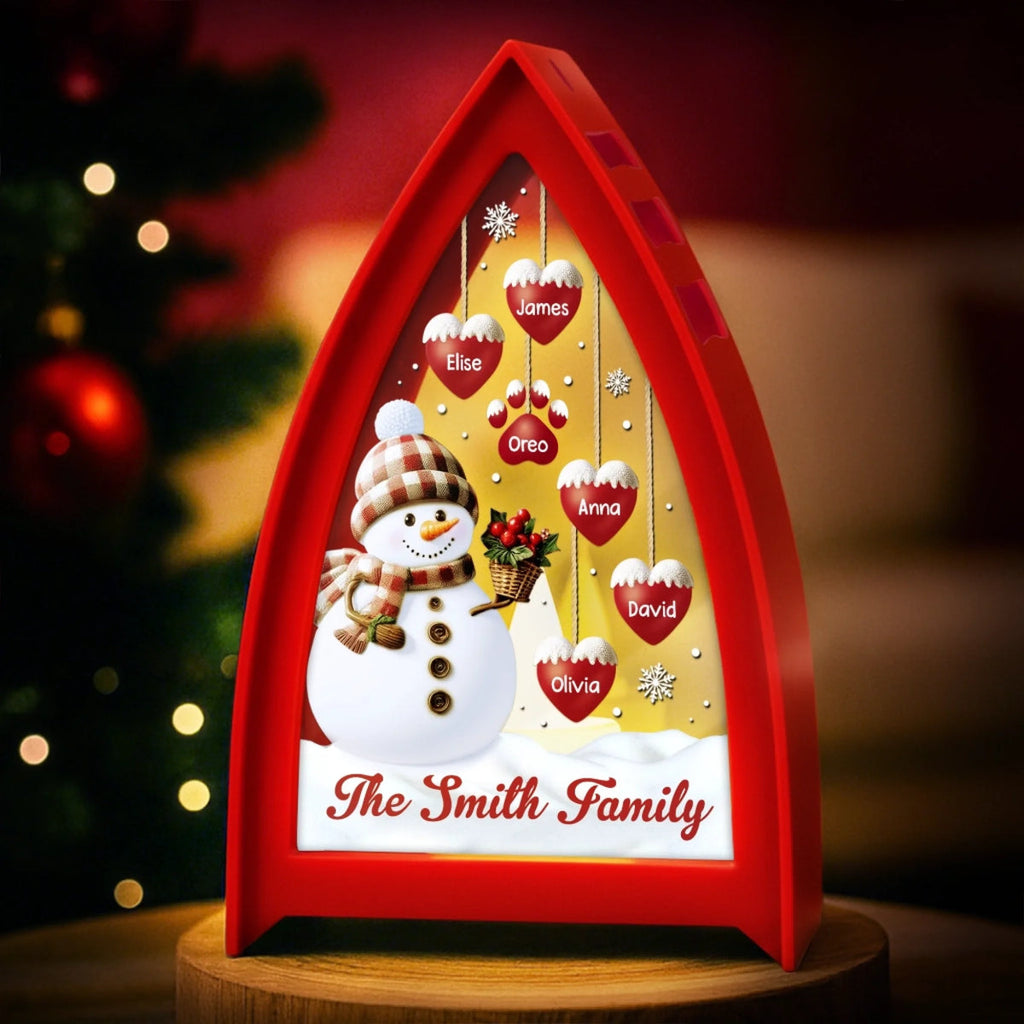 Custom Snowman LED Tabletop Lantern Light - Personalized Christmas Birthday Gifts For Mom, Dad, Brother, Sister, Kids - Love Remains Beyond The Years