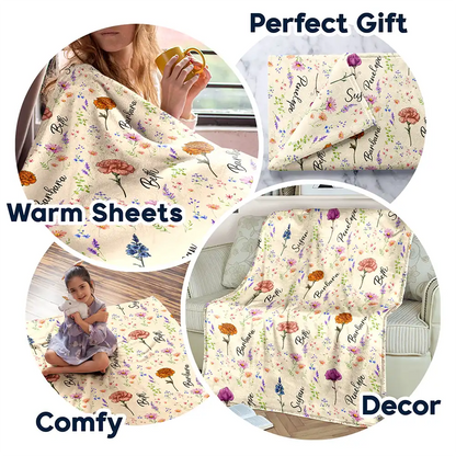 Birth Flower Custom Name Bestie - Personalized Fleece Blanket