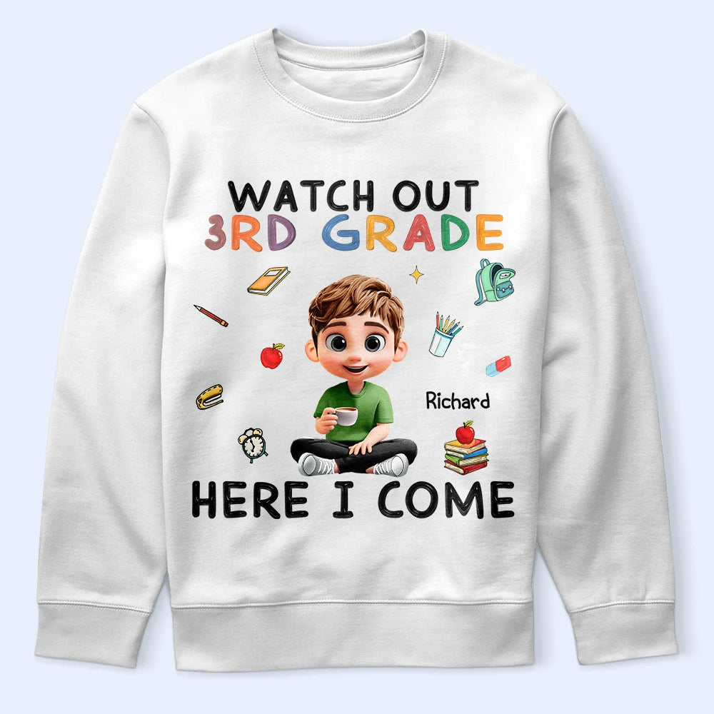 Watch Out Kindergarten Here I Come Sitting Kid - Personalized T Shirt