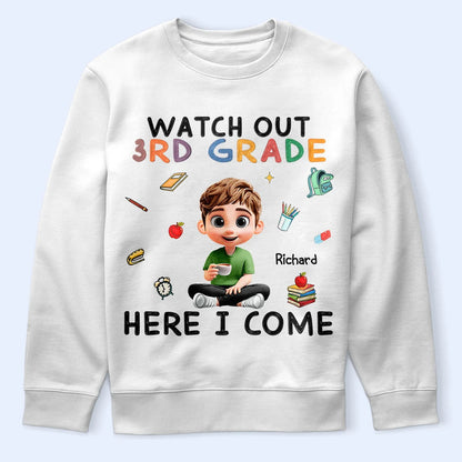 Watch Out Kindergarten Here I Come Sitting Kid - Personalized T Shirt