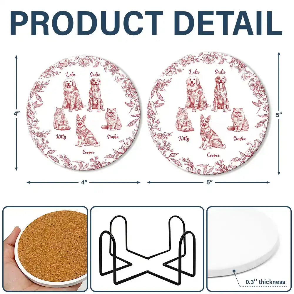 Chinoiserie Toile Dog Cat - Personalized Ceramic Coaster