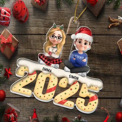 Grandkids Christmas Tree Cake 3D Effect - Personalized Custom Shaped Acrylic Ornament