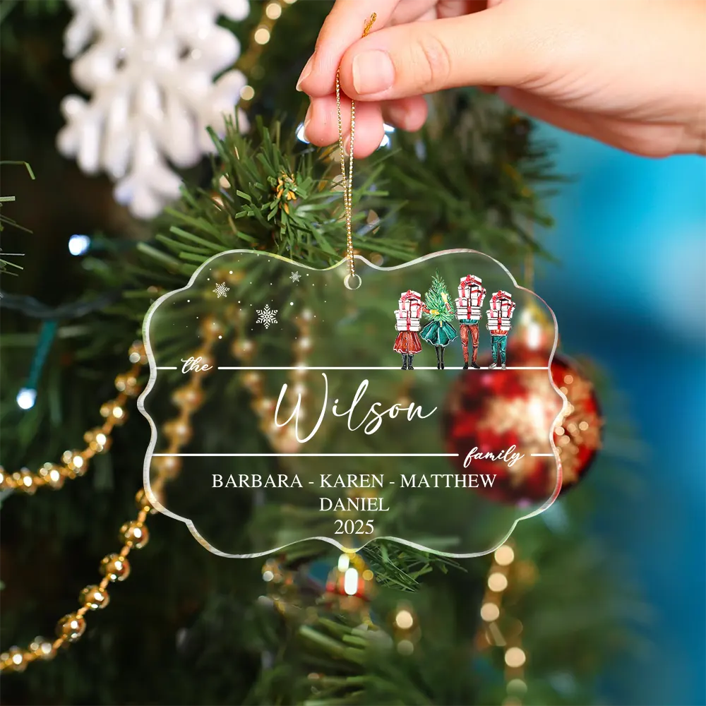 Christmas Family Members Holiday Shopping Watercolor - Personalized Medallion Acrylic Ornament