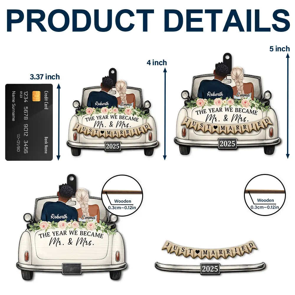 The Year We Became Mr & Mrs Couple In Car - Personalized 1-Layered Wooden Ornament