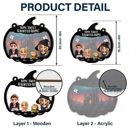 Home Sweet Haunted Home Couple With Kids & Pets - Personalized Window Hanging Suncatcher Ornament