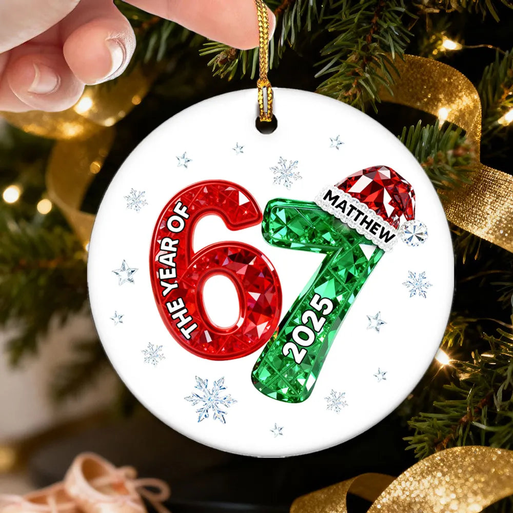 Shining Effect Teen Boy Girl 2025 Trending Slang Christmas 67 Six Seven - Personalized Ceramic Ornament - Funny Christmas Gift For Teen, Grandkid, Gen Alpha
