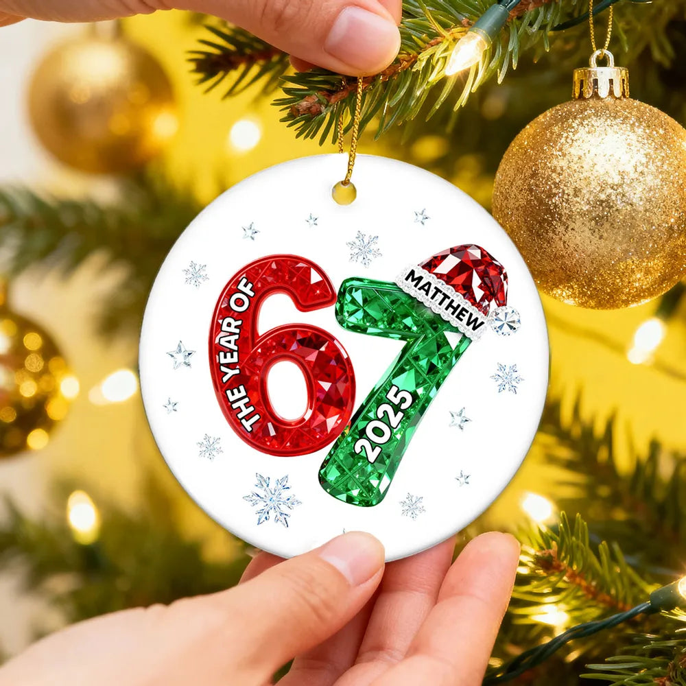 Shining Effect Teen Boy Girl 2025 Trending Slang Christmas 67 Six Seven - Personalized Ceramic Ornament - Funny Christmas Gift For Teen, Grandkid, Gen Alpha