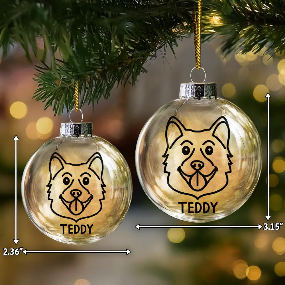 Dog Line Sketch Face Custom Name - Personalized Fillable Clear Ball Ornament